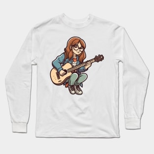 A girl playing her favourite guitar Long Sleeve T-Shirt